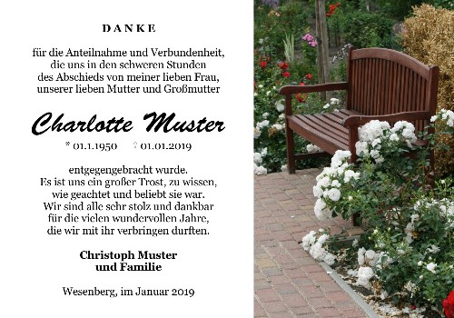 Danksagungskarten Trauer Bank