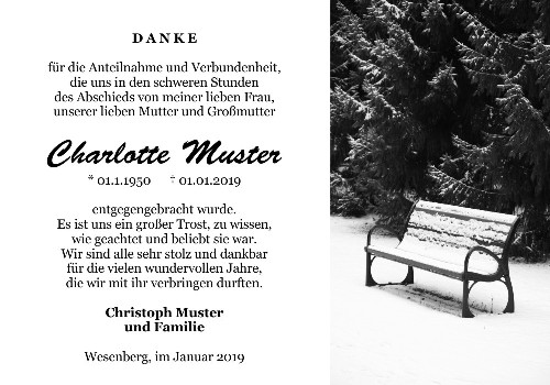 Danksagungskarten Trauer Bank