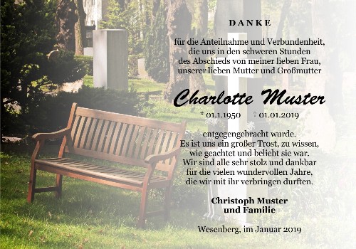 Danksagungskarten Trauer Bank