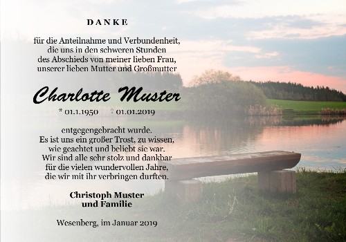 Danksagungskarten Trauer Bank