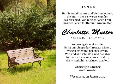 Danksagungskarten Trauer Bank
