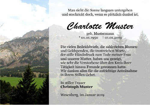 Danksagungskarten Trauer Berg