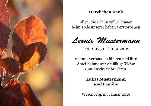 Danksagungskarten Trauer Herbst