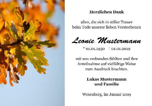Danksagungskarten Trauer Herbst