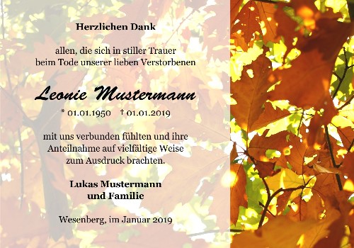 Danksagungskarten Trauer Herbst