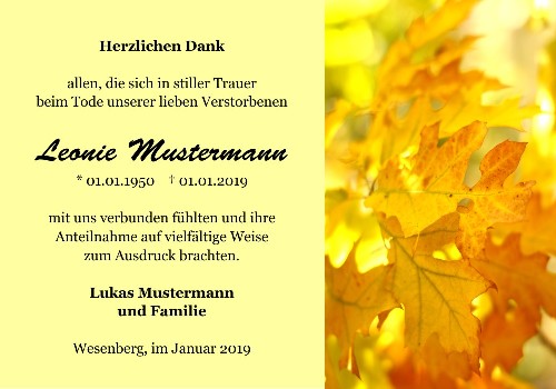 Danksagungskarten Trauer Herbst
