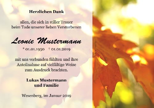 Danksagungskarten Trauer Herbst