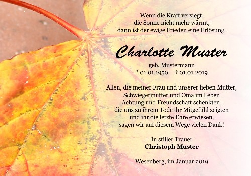 Danksagungskarten Trauer Herbst
