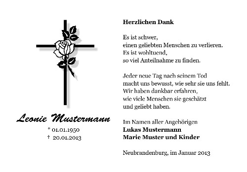 Danksagungskarten Trauer Kreuz