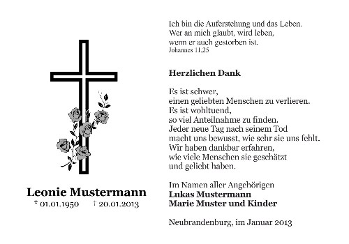 Danksagungskarten Trauer Kreuz