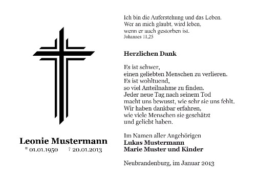 Danksagungskarten Trauer Kreuz