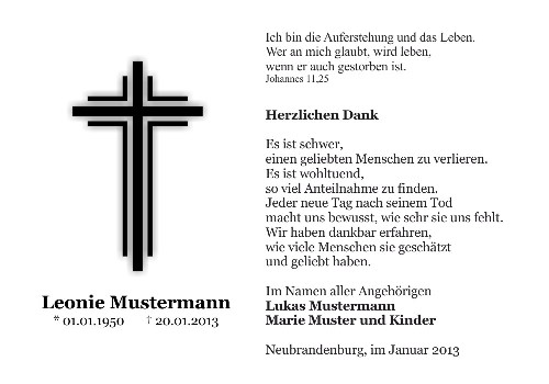 Danksagungskarten Trauer Kreuz