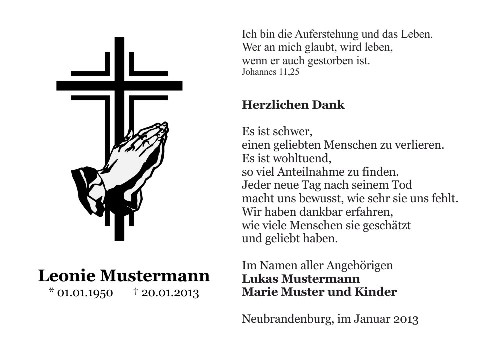 Danksagungskarten Trauer Kreuz