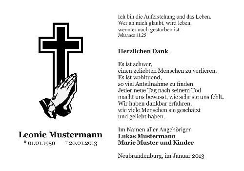 Danksagungskarten Trauer Kreuz