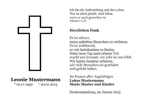 Danksagungskarten Trauer Kreuz