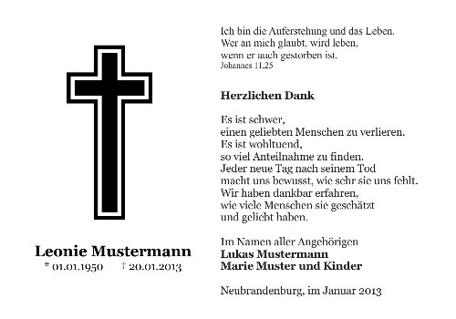 Danksagungskarten Trauer Kreuz