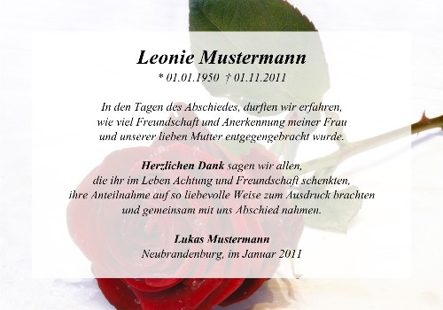 Danksagungskarten Trauer Rose