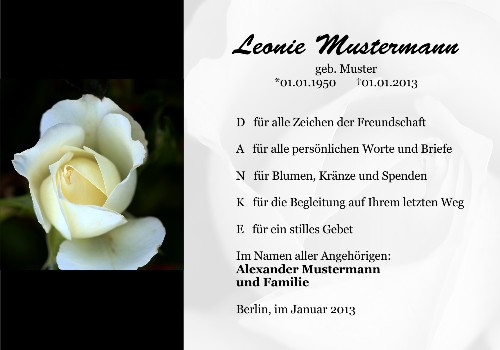 Danksagungskarten Trauer Rose