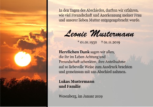 Danksagungskarten Trauer Sonne