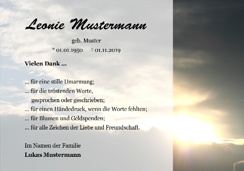 Danksagungskarten Trauer Sonne