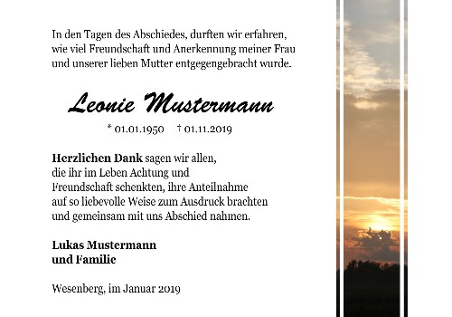 Danksagungskarten Trauer Sonne
