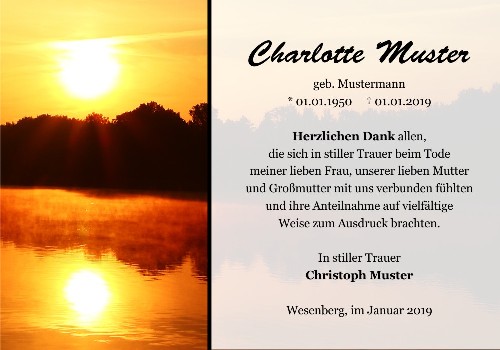 Danksagungskarten Trauer Sonne