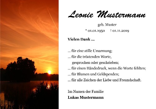 Danksagungskarten Trauer Sonne