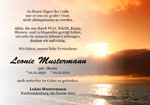 Danksagungskarten Trauer Sonne