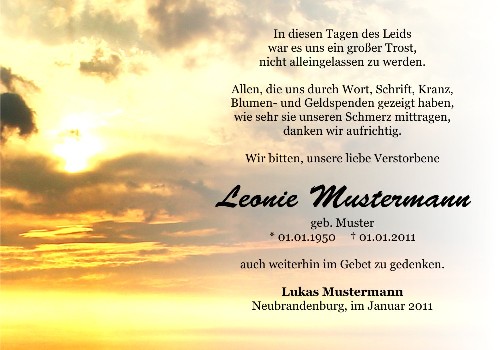 Danksagungskarten Trauer Sonne