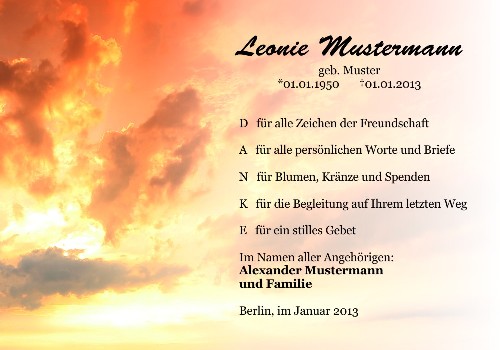 Danksagungskarten Trauer Sonne