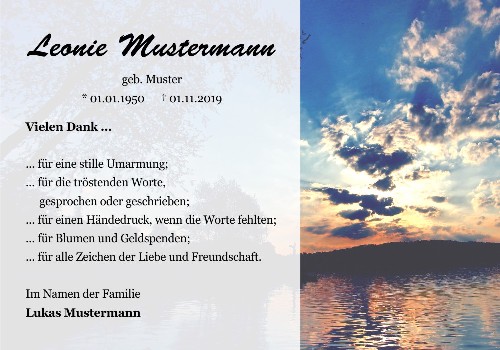 Danksagungskarten Trauer Sonne