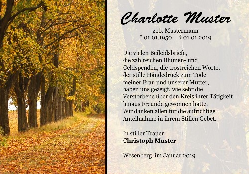 Danksagungskarten Trauer Wald