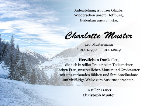 Danksagungskarten Trauer Winter