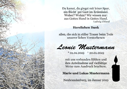 Danksagungskarten Trauer Winter