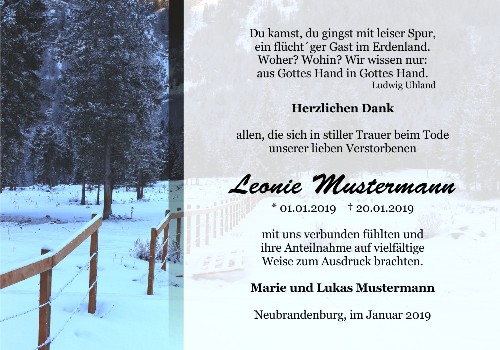 Danksagungskarten Trauer Winter