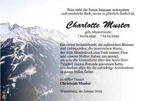 Danksagungskarten Trauer Winter