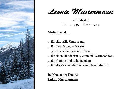 Danksagungskarten Trauer Winter